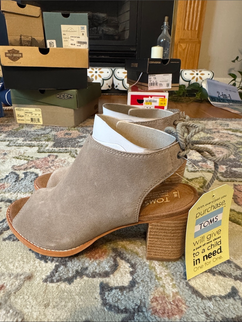TOMS Women's Taupe Suede Open-Toe Block Heel Sandals - Elba